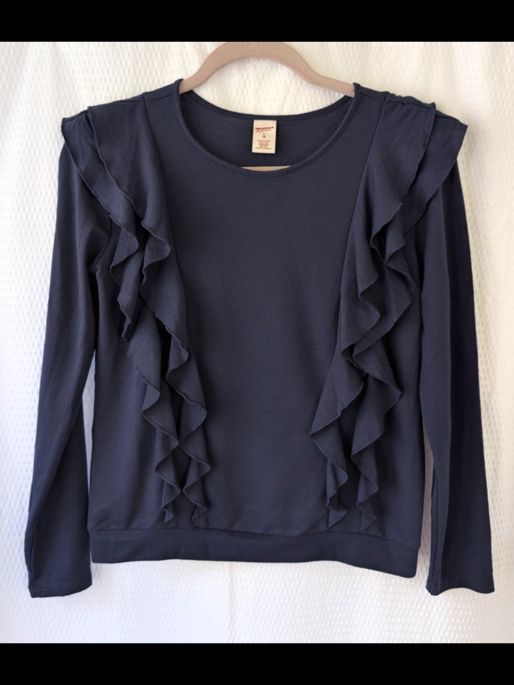Arizona Jean Company Girl's Navy Ruffle-Front Long Sleeve Tee